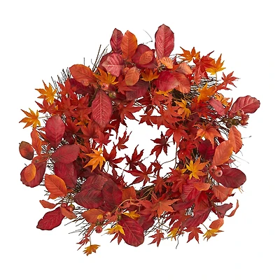 Nearly Natural 22" Faux Magnolia & Maple Wreath