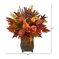 Nearly Natural Faux Pumpkin Maple Leaf & Sorghum Floral Arrangement