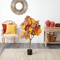 Nearly Natural 4ft Autumn Umbrella Ficus Fall Artificial Plant