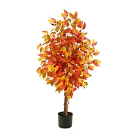 Nearly Natural 4ft Autumn Ficus Fall Artificial Plant