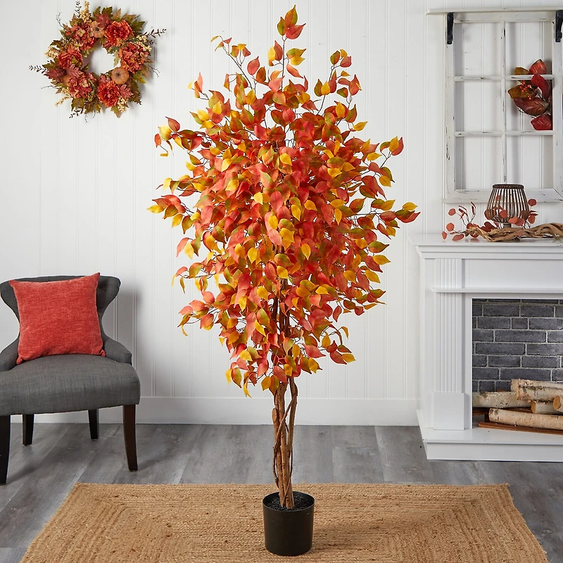 Nearly Natural 6ft Autumn Ficus Fall Artificial Plant