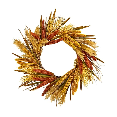 Nearly Natural "25"" Sorghum Harvest Faux" Wreath