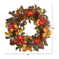 Nearly Natural 26" Persimmon & Pinecones Faux Wreath