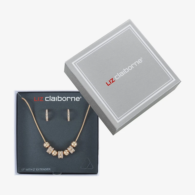 Liz Claiborne Collar Necklace And Hoop Earring Womens Glass 2-pc. Jewelry Set