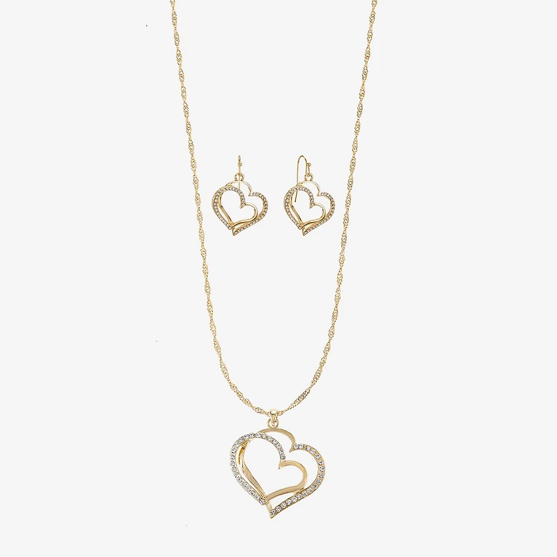 Liz Claiborne Pendant Necklace And Drop Earring Womens Glass Heart 2-pc. Jewelry Set