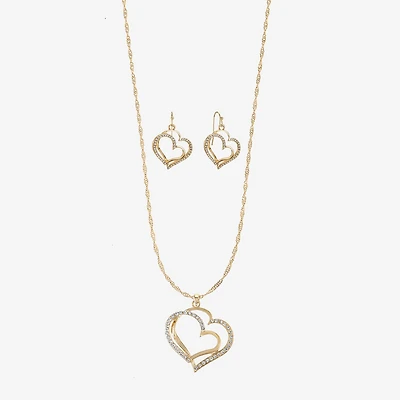 Liz Claiborne Pendant Necklace And Drop Earring Womens Glass Heart 2-pc. Jewelry Set