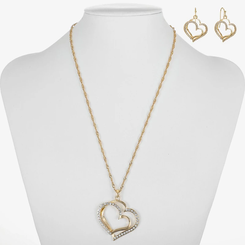 Liz Claiborne Pendant Necklace And Drop Earring Womens Glass Heart 2-pc. Jewelry Set