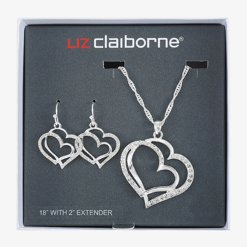 Liz Claiborne Pendant Necklace And Drop Earring Womens Glass Heart 2-pc. Jewelry Set