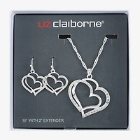Liz Claiborne Pendant Necklace And Drop Earring Womens Glass Heart 2-pc. Jewelry Set
