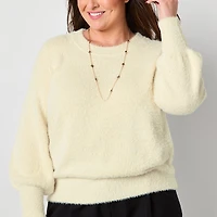 Liz Claiborne Plus Eyelash Womens Crew Neck Long Sleeve Pullover Sweater