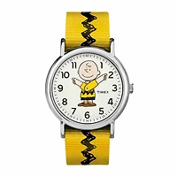 Timex Timex Peanuts Weekender Mens Yellow Strap Watch Tw2r41100jt Peanuts Mens Yellow Strap Watch Tw2r41100jt