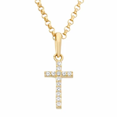 Girls Lab Created White Cubic Zirconia 14K Gold 14K Gold Filled Cross 15 Inch Pendant Necklace