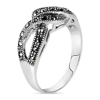 Womens Black Marcasite Sterling Silver Cocktail Ring
