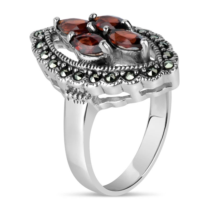 Womens Genuine Black Marcasite Sterling Silver Cocktail Ring
