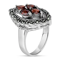 Womens Genuine Black Marcasite Sterling Silver Cocktail Ring
