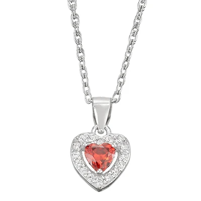 Girls Cubic Zirconia Sterling Silver Heart 15 Inch Pendant Necklace