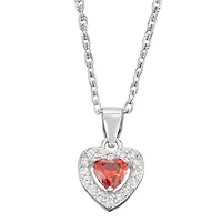 Girls Cubic Zirconia Sterling Silver Heart 15 Inch Pendant Necklace