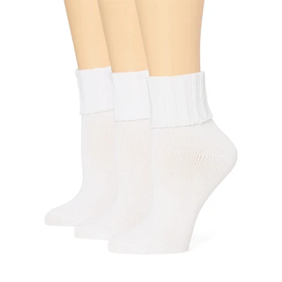 Mixit Ribbed Womens Multi-Pack 3 Pair Turncuff Socks