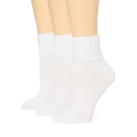 Mixit Ribbed Womens Multi-Pack 3 Pair Turncuff Socks