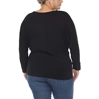 White Mark Womens Round Neck Long Sleeve Tunic Top