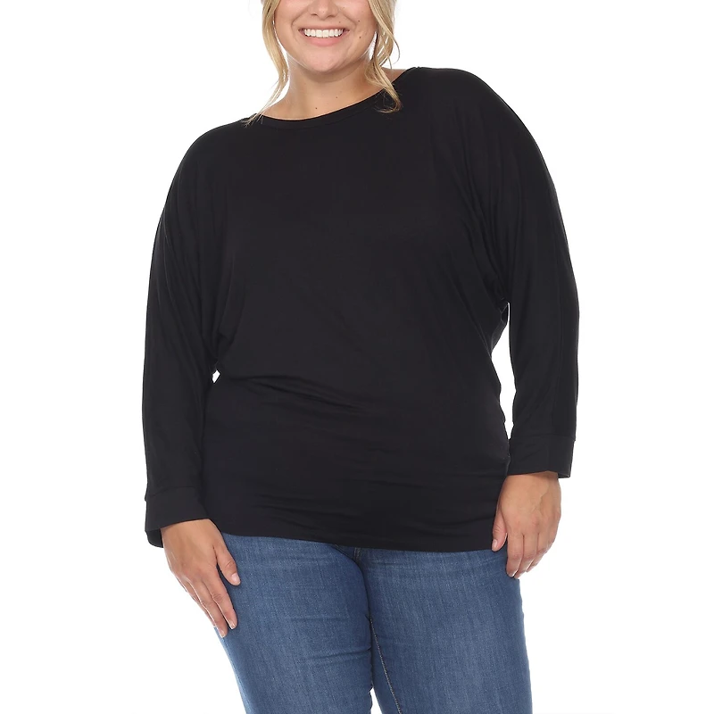 White Mark Womens Round Neck Long Sleeve Tunic Top