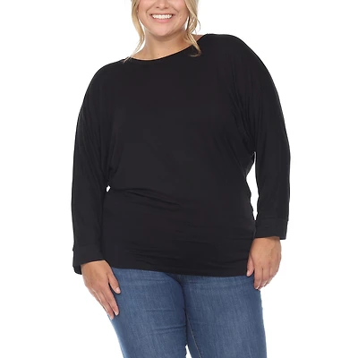 White Mark Womens Round Neck Long Sleeve Tunic Top