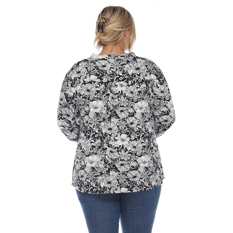 White Mark Womens Split Crew Neck Long Sleeve Tunic Top