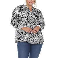 White Mark Womens Split Crew Neck Long Sleeve Tunic Top