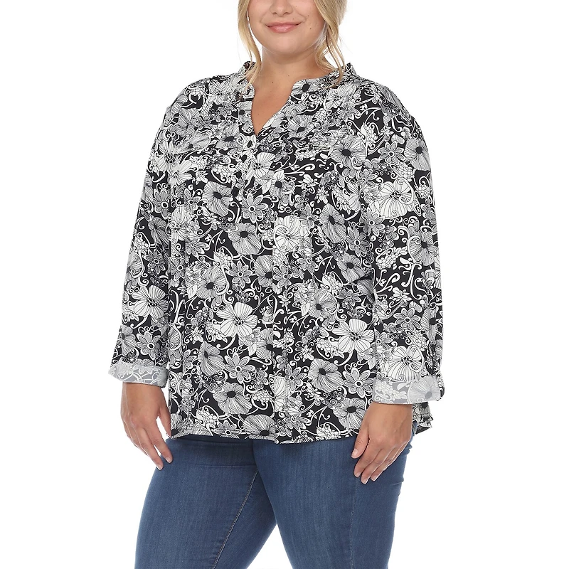 White Mark Womens Split Crew Neck Long Sleeve Tunic Top