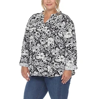 White Mark Womens Split Crew Neck Long Sleeve Tunic Top