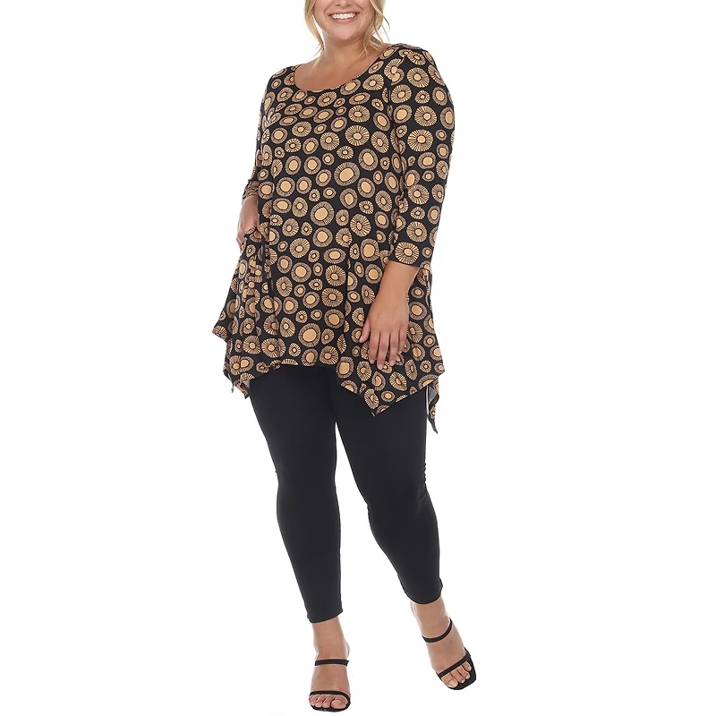 White Mark Womens Boat Neck 3/4 Sleeve Tunic Top