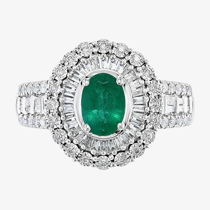 Effy Final Call Womens Genuine Green Emerald & 1/2 CT. T.W. Diamond 14K White Gold Cocktail Ring