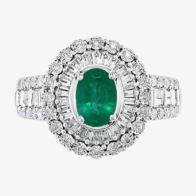 Effy Final Call Womens Genuine Green Emerald & 1/2 CT. T.W. Diamond 14K White Gold Cocktail Ring