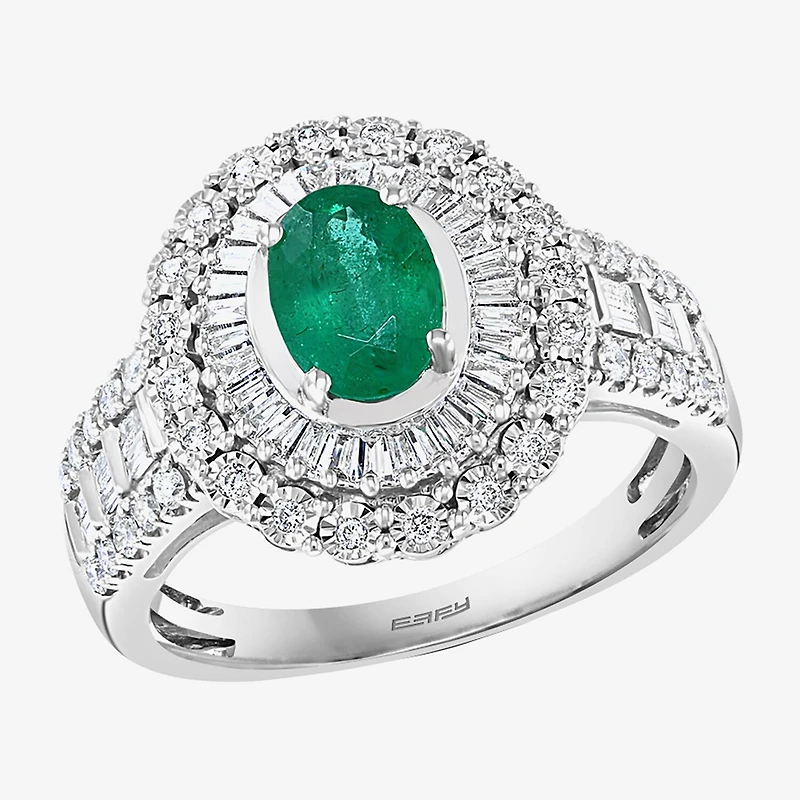 Effy Final Call Womens Genuine Green Emerald & 1/2 CT. T.W. Diamond 14K White Gold Cocktail Ring