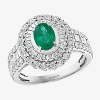 Effy Final Call Womens Genuine Green Emerald & 1/2 CT. T.W. Diamond 14K White Gold Cocktail Ring