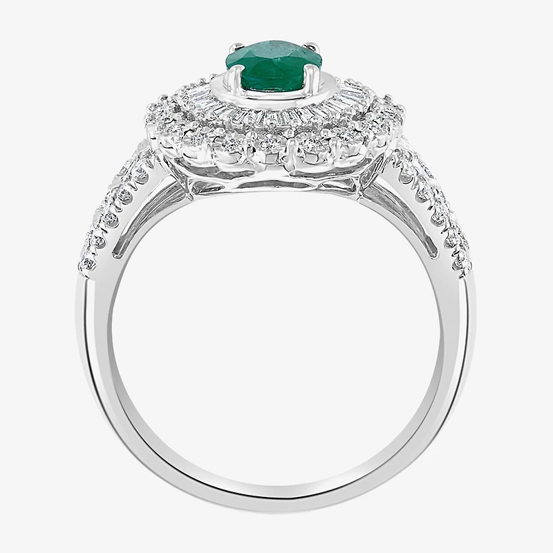 Effy Final Call Womens Genuine Green Emerald & 1/2 CT. T.W. Diamond 14K White Gold Cocktail Ring