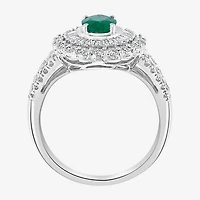 Effy Final Call Womens Genuine Green Emerald & 1/2 CT. T.W. Diamond 14K White Gold Cocktail Ring