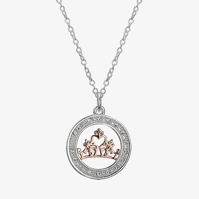 Disney Classics Womens Crystal Pure Silver Over Brass Crown 18 Inch Pendant Necklace