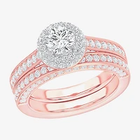 G-H / Si1-Si2) Womens / CT. T.W. Lab Grown White Diamond 14K Gold Round Side Stone Halo Bridal Set