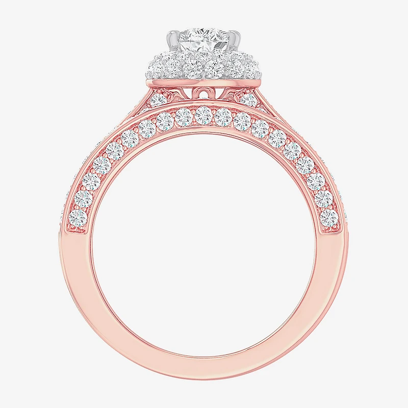(G-H / Si1-Si2) Womens 1 7/8 CT. T.W. Lab Grown White Diamond 14K Gold Pear Side Stone Halo Engagement Ring