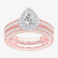 (G-H / Si1-Si2) Womens 1 7/8 CT. T.W. Lab Grown White Diamond 14K Gold Pear Side Stone Halo Engagement Ring