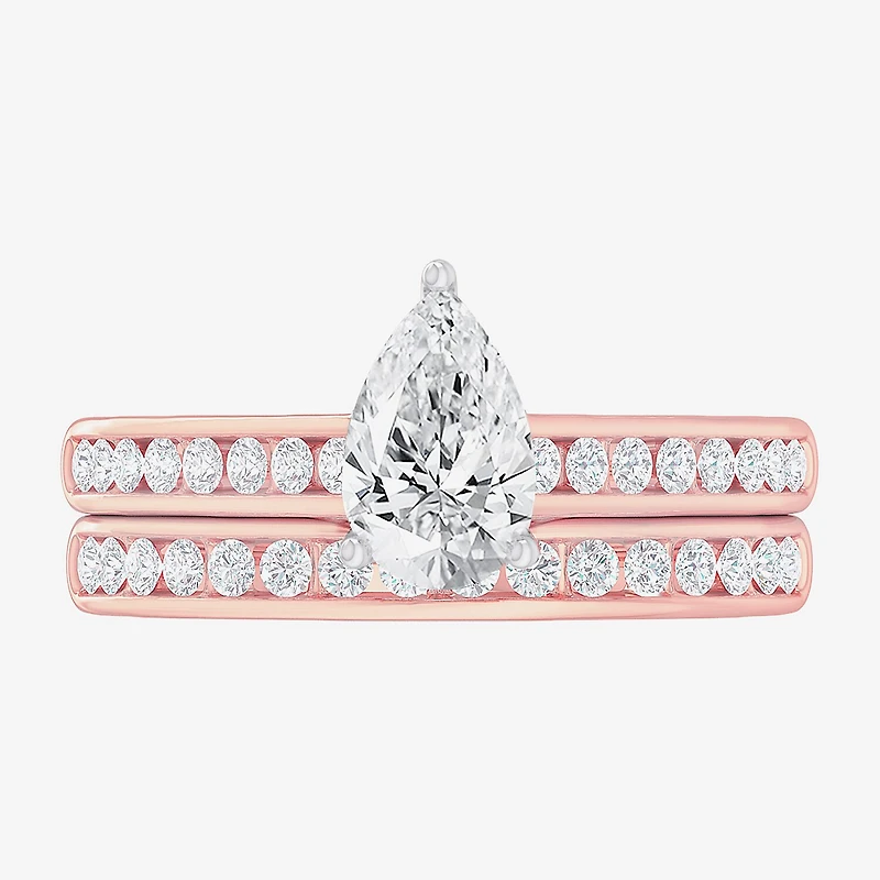 G-H / Si1-Si2) Womens / CT. T.W. Lab Grown White Diamond 14K Gold Pear Side Stone Bridal Set