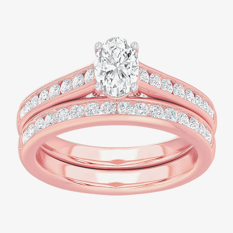 G-H / Si1-Si2) Womens / CT. T.W. Lab Grown White Diamond 14K Gold Oval Side Stone Bridal Set