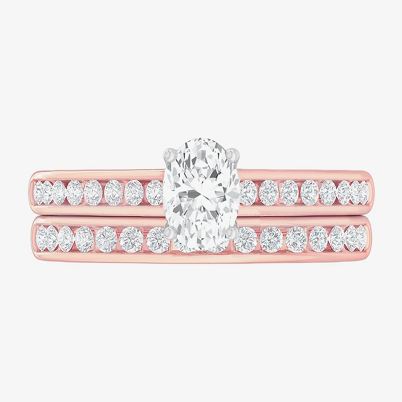 G-H / Si1-Si2) Womens / CT. T.W. Lab Grown White Diamond 14K Gold Oval Side Stone Bridal Set