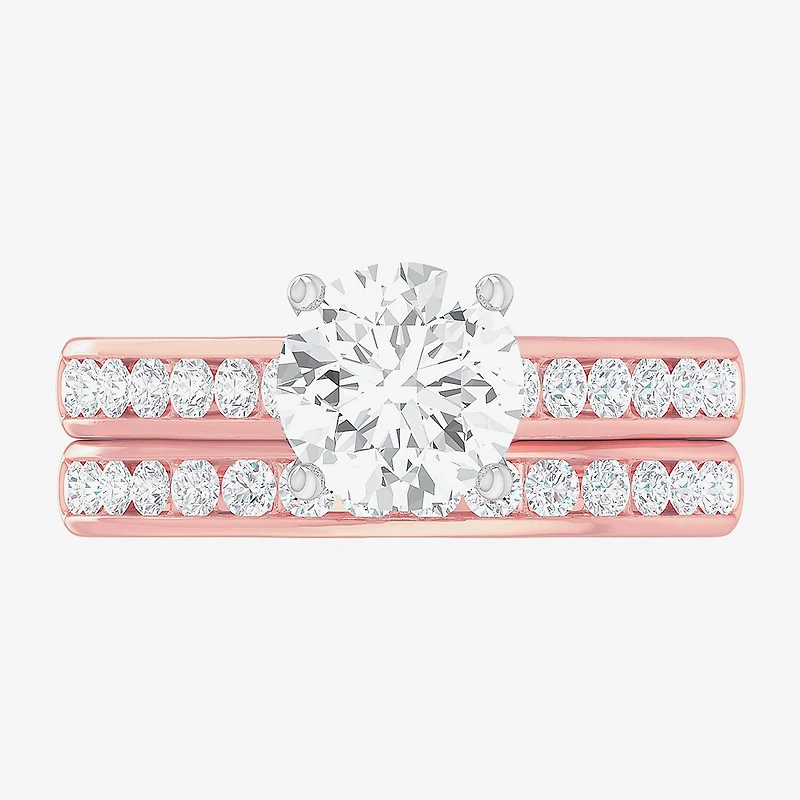 (G-H / Si1-Si2) Womens 3 CT. T.W. Lab Grown White Diamond 14K Gold Round Side Stone Bridal Set