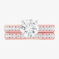 (G-H / Si1-Si2) Womens 3 CT. T.W. Lab Grown White Diamond 14K Gold Round Side Stone Bridal Set