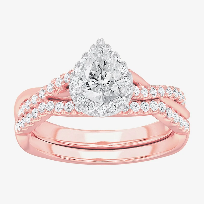 G-H / Si1-Si2) Womens / CT. T.W. Lab Grown White Diamond 14K Gold Pear Side Stone Halo Bridal Set