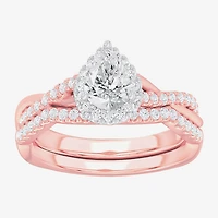 G-H / Si1-Si2) Womens / CT. T.W. Lab Grown White Diamond 14K Gold Pear Side Stone Halo Bridal Set