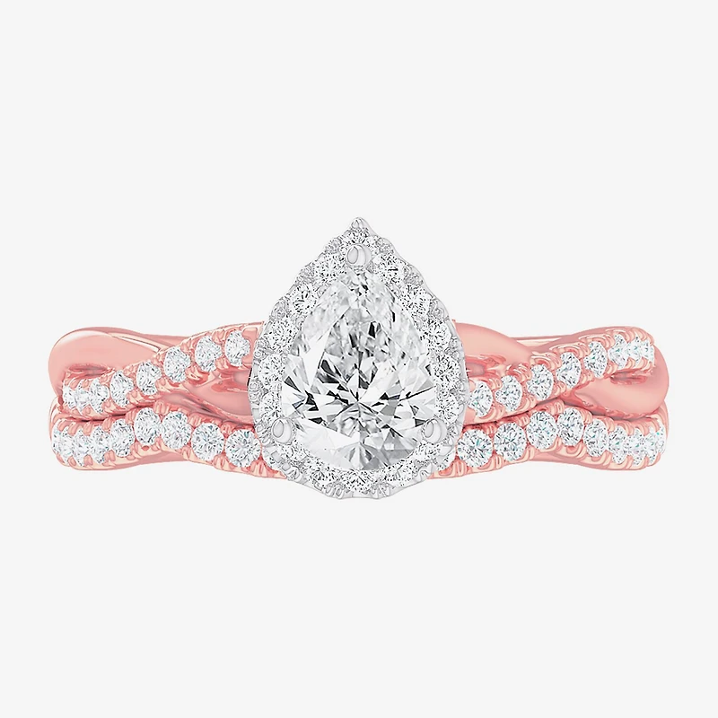 G-H / Si1-Si2) Womens / CT. T.W. Lab Grown White Diamond 14K Gold Pear Side Stone Halo Bridal Set