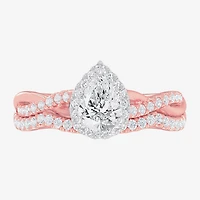 G-H / Si1-Si2) Womens / CT. T.W. Lab Grown White Diamond 14K Gold Pear Side Stone Halo Bridal Set
